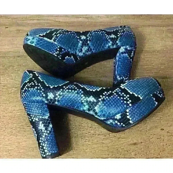 Women's Snake Leather Shoes Block High Heels Platform Round Toe Ladies Pumps 38 - Picture 6 of 9